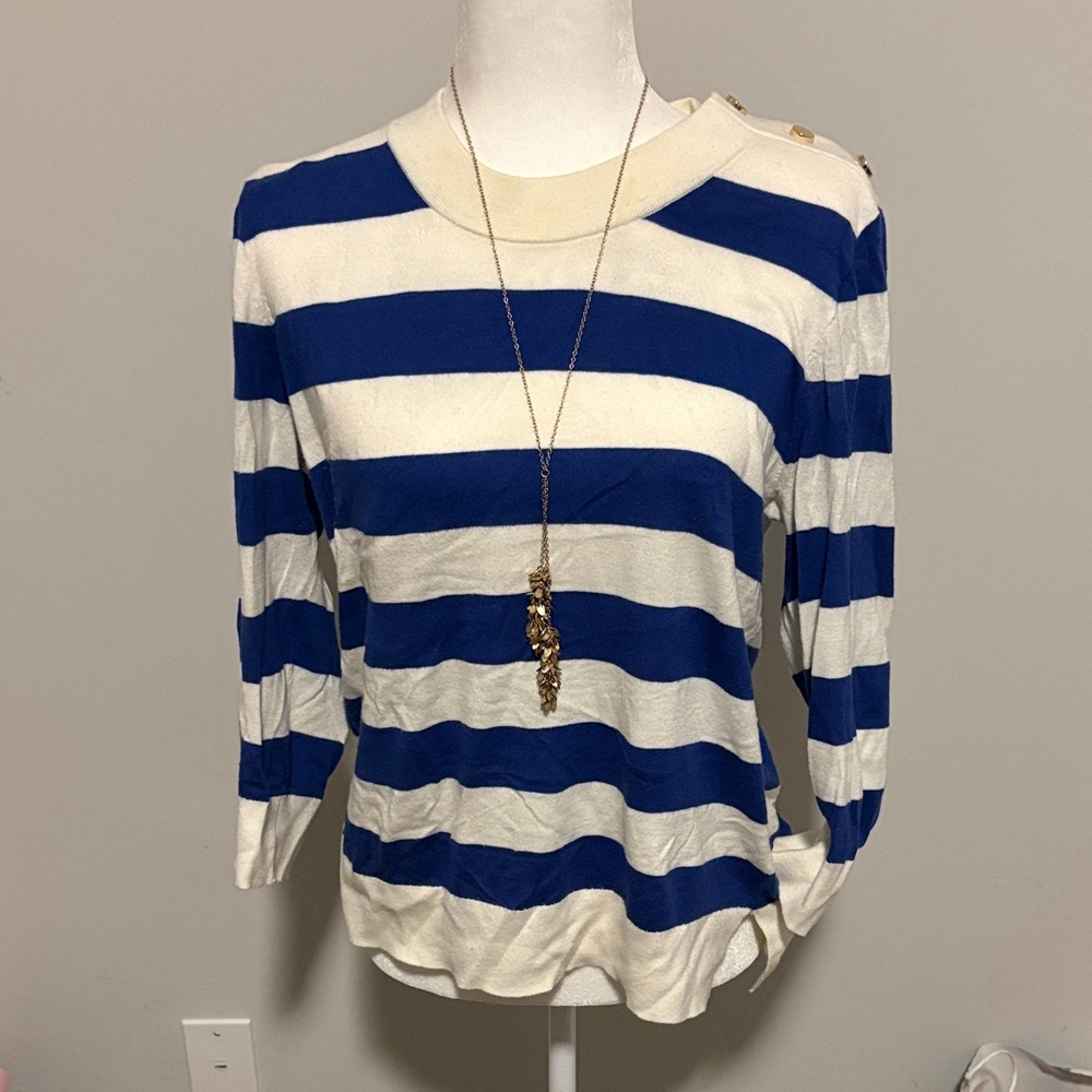 Kate Spade Royal Blue and Cream Striped Long Sleeve Top